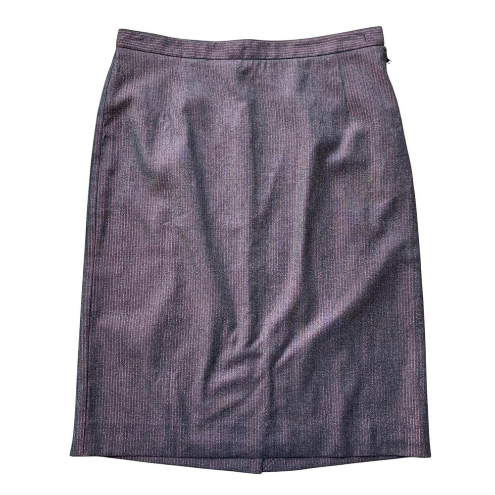 See by Chloe Wool Metallic Pinstripe Pencil Skirt Career Gray-Brown Red Size 10